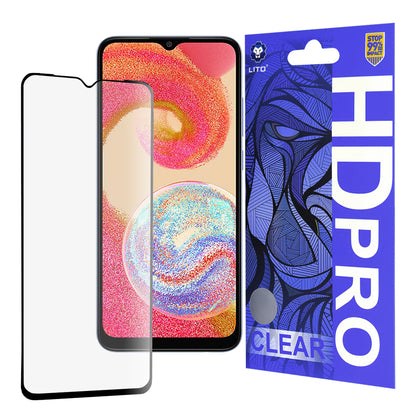Lito HD Pro Clear Displayschutzfolie für Samsung Galaxy A04e A042 / M04 M045, gehärtetes Glas, Full Glue, Schwarz