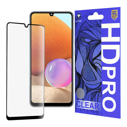 Lito HD Pro Clear Displayschutzfolie für Samsung Galaxy A32 A325, gehärtetes Glas, Vollkleber, Schwarz
