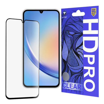 Lito HD Pro Clear Displayschutzfolie für Samsung Galaxy A34 A346, gehärtetes Glas, Vollkleber, Schwarz