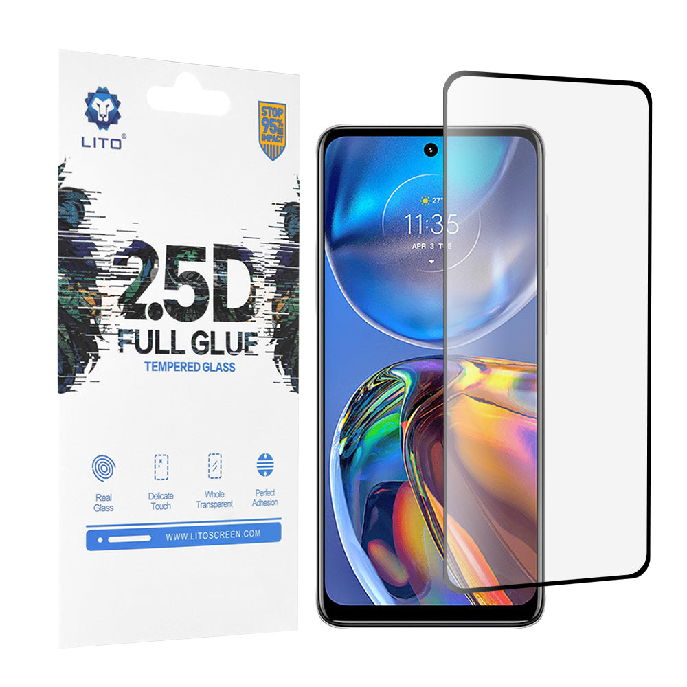 Lito Screen Protector Film for Motorola Moto E32s / E32, Tempered Glass, Full Glue, 2.5D, Black