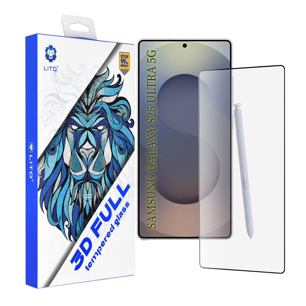 Lito Displayschutzfolie für Samsung Galaxy S25 Ultra S938, gehärtetes Glas, Full Glue, 3D, Schwarz