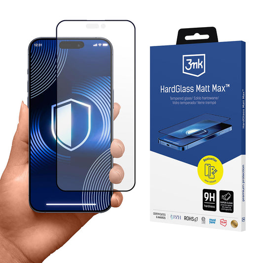 Matte Screen Protector 3MK HardGlass Max for Apple iPhone 17 Pro Max, Tempered Glass, Full Glue, Black