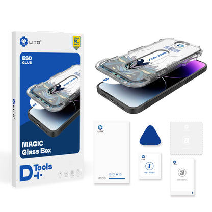 Mattes Schutzglas Lito Magic Glass Box D+ Tools für Apple iPhone 16 Plus, gehärtetes Glas, Full Glue