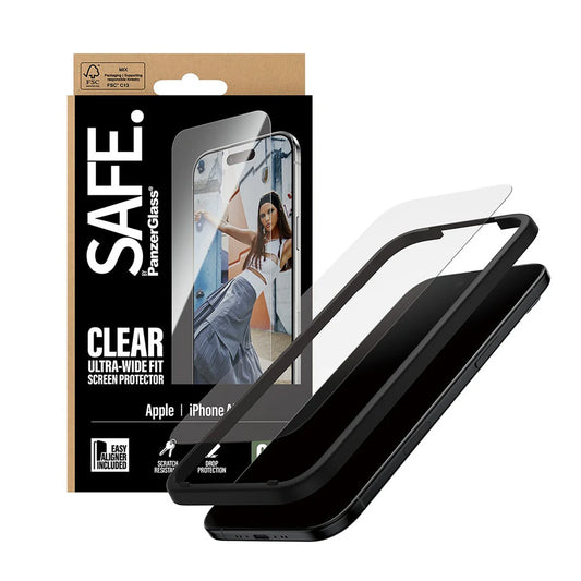 Schutzfolie PanzerGlass Safe Bildschirm. Ultra-Wide Fit EasyAligner für Apple iPhone 17 Air, Gehärtetes Glas, Vollverklebung.