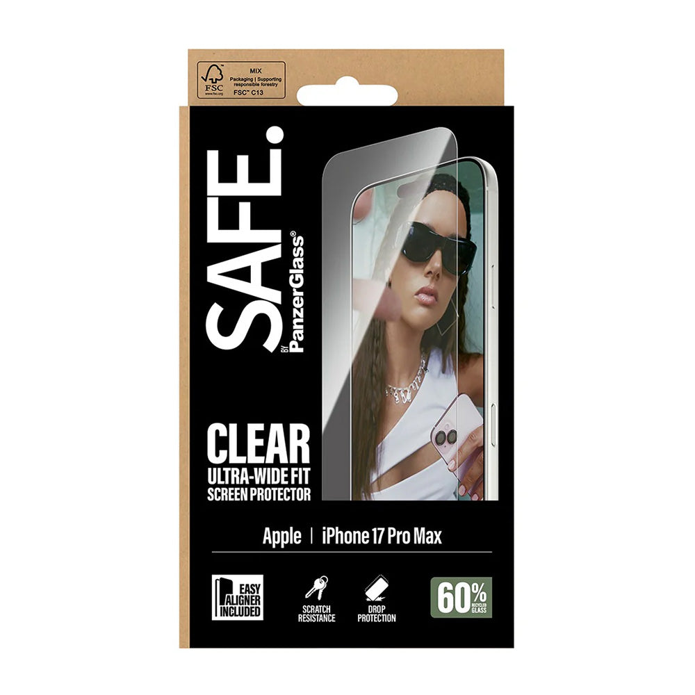 Schutzfolie PanzerGlass Safe. Ultra-Wide Fit EasyAligner für Apple iPhone 17 Pro Max, gehärtetes Glas, Full Glue.