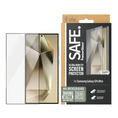 Schutzfolie PanzerGlass Safe. Ultra-Wide Fit EasyAligner für Samsung Galaxy S24 Ultra S928, gehärtetes Glas, Full Glue, Schwarz