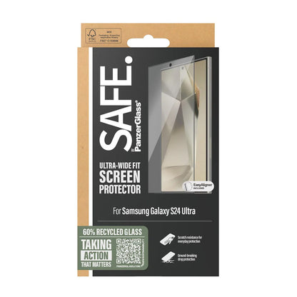 Schutzfolie PanzerGlass Safe. Ultra-Wide Fit EasyAligner für Samsung Galaxy S24 Ultra S928, gehärtetes Glas, Full Glue, Schwarz