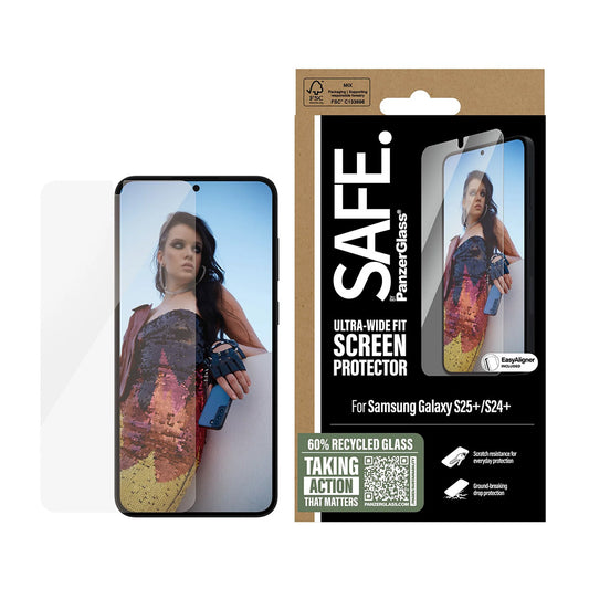 Schutzfolie PanzerGlass Safe. Ultra-Wide Fit EasyAligner für Samsung Galaxy S25+ S936 / S24+ S926, Gehärtetes Glas, Vollverklebung.