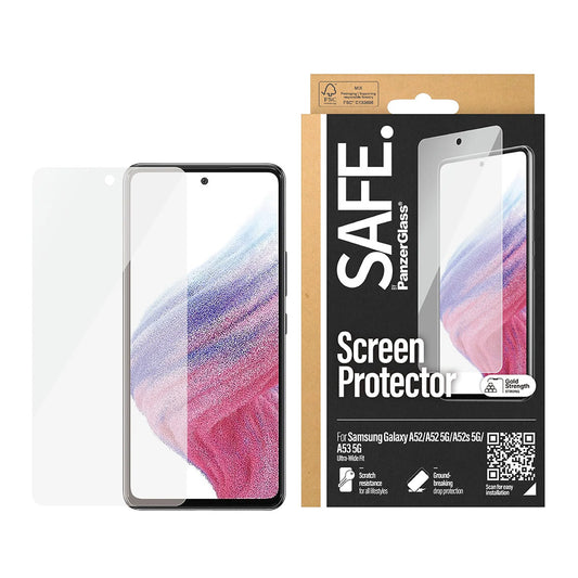 Schutzfolie PanzerGlass Safe. Ultra-Wide Fit für Samsung Galaxy A53 5G A536 / A52s 5G A528 / A52 5G A526, gehärtetes Glas, Vollverklebung.
