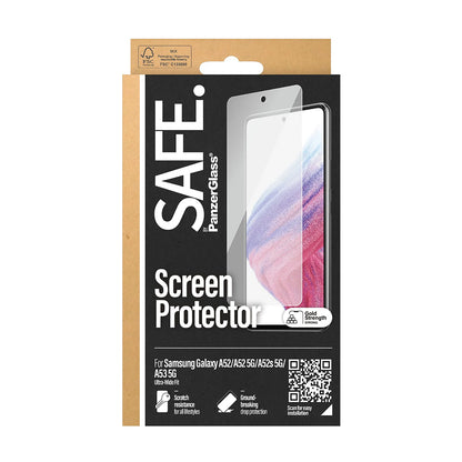 Schutzfolie PanzerGlass Safe. Ultra-Wide Fit für Samsung Galaxy A53 5G A536 / A52s 5G A528 / A52 5G A526, gehärtetes Glas, Vollverklebung.