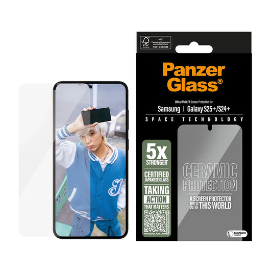 Schutzfolie PanzerGlass Ultra-Wide Ceramic EasyAligner für Samsung Galaxy S25+ S936 / S24+ S926, gehärtetes Glas, Vollverklebung