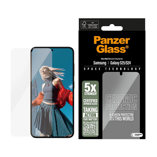 Schutzfolie PanzerGlass Ultra-Wide Ceramic EasyAligner für Samsung Galaxy S25 S931 / S24 S921, gehärtetes Glas, Vollverklebung