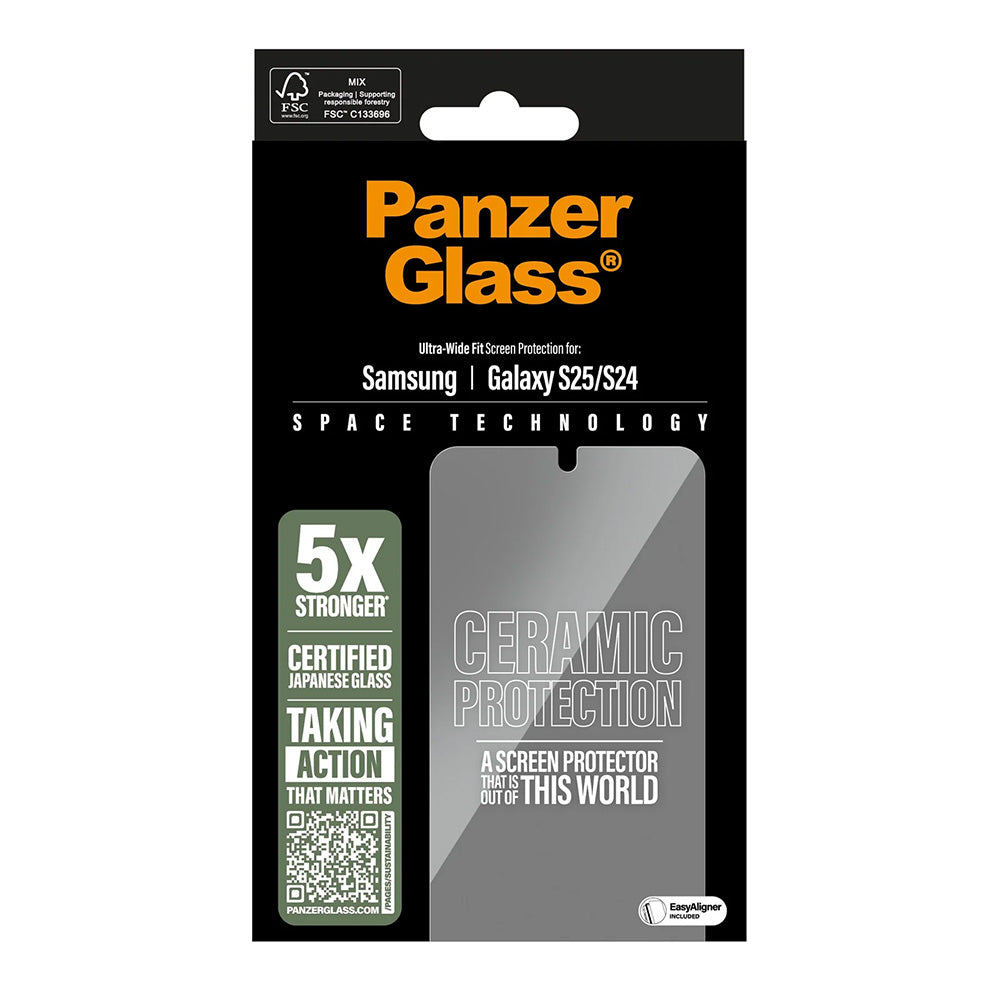 Schutzfolie PanzerGlass Ultra-Wide Ceramic EasyAligner für Samsung Galaxy S25 S931 / S24 S921, gehärtetes Glas, Vollverklebung