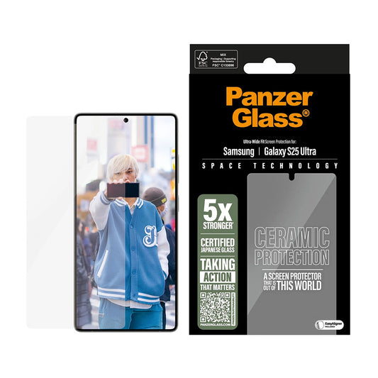 Schutzfolie PanzerGlass Ultra-Wide Ceramic EasyAligner für Samsung Galaxy S25 Ultra S938, gehärtetes Glas, Full Glue