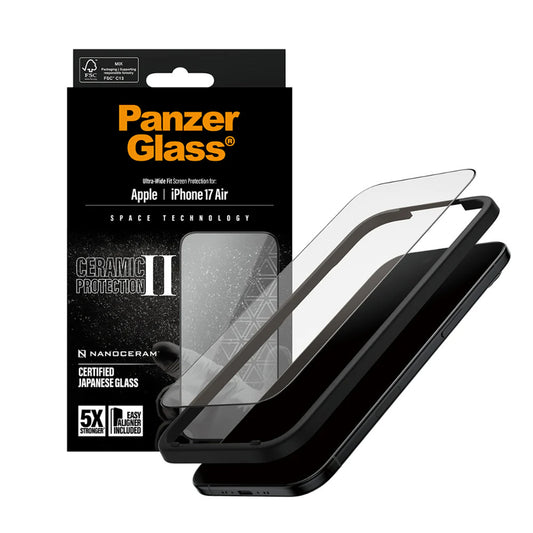 Schutzfolie PanzerGlass Ultra-Wide Ceramic II EasyAligner für Apple iPhone 17 Air, gehärtetes Glas, Full Glue, Schwarz