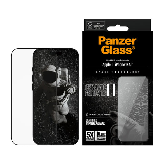 Schutzfolie PanzerGlass Ultra-Wide Ceramic II EasyAligner für Apple iPhone 17 Air, gehärtetes Glas, Full Glue, Schwarz