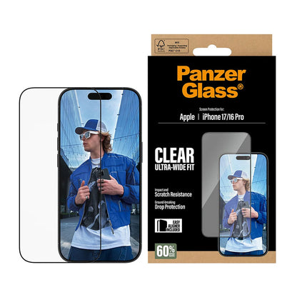 Schutzfolie PanzerGlass Ultra-Wide Fit EasyAligner für Apple iPhone 17 / 16 Pro, gehärtetes Glas, Vollkleber, Schwarz