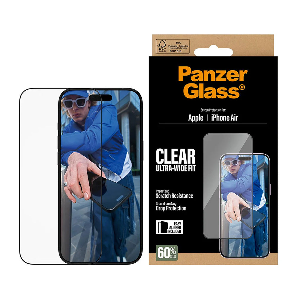 Schutzfolie PanzerGlass Ultra-Wide Fit EasyAligner für Apple iPhone 17 Air, gehärtetes Glas, Full Glue, Schwarz