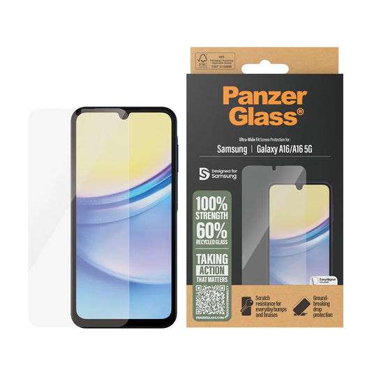 Schutzfolie PanzerGlass Ultra-Wide Fit EasyAligner für Samsung Galaxy A16 5G A166 / A16 4G A165, gehärtetes Glas, Vollverklebung