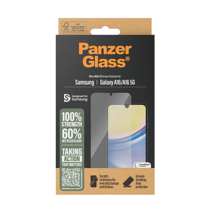 Schutzfolie PanzerGlass Ultra-Wide Fit EasyAligner für Samsung Galaxy A16 5G A166 / A16 4G A165, gehärtetes Glas, Vollverklebung