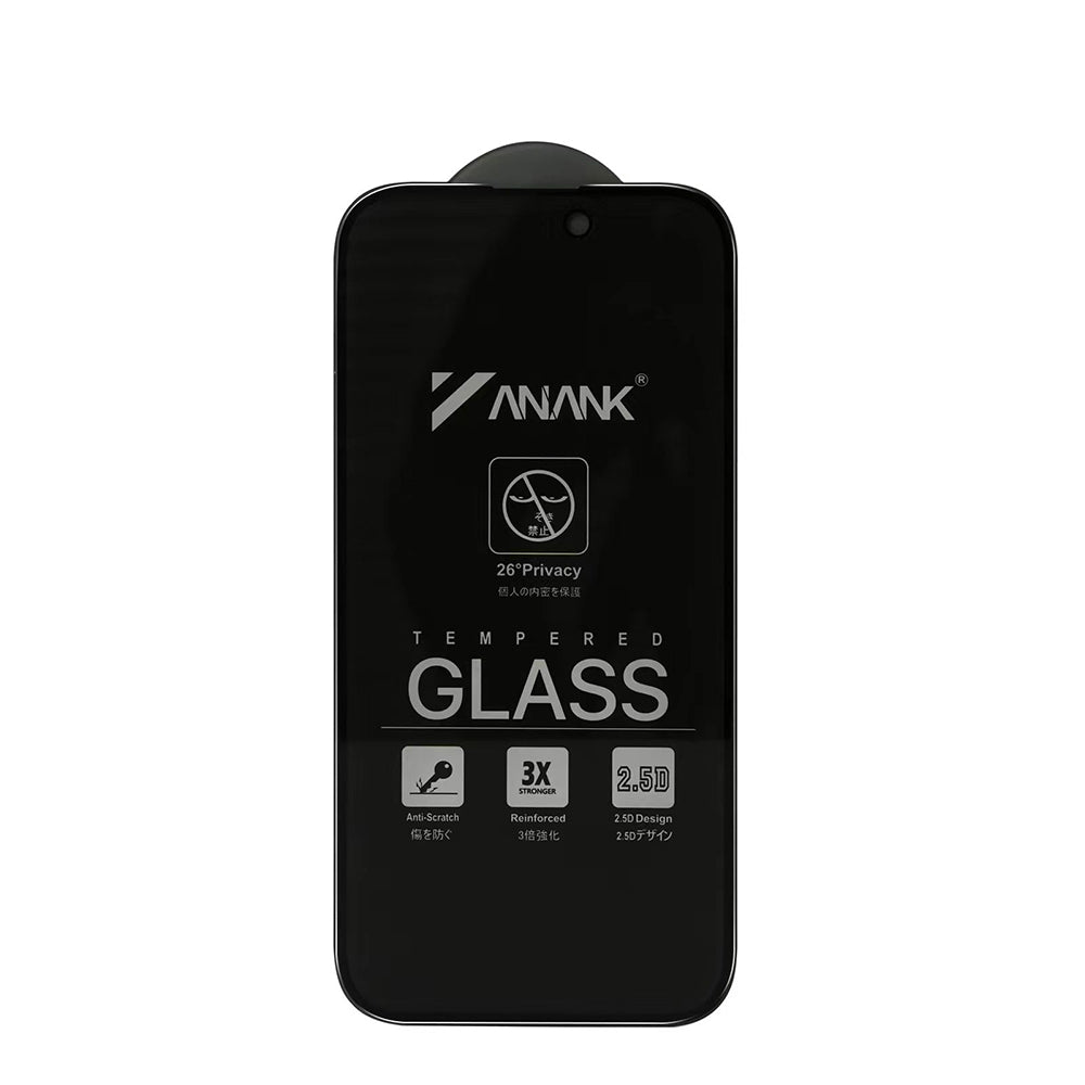 Privacy-Schutzfolie Anank 3X Verstärkt für Apple iPhone 17e / 16e / 14 / 13 Pro, Sicherheitsglas, Vollkleber, 2.5D