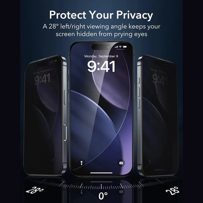 Schutzfolie Ecran Privacy ESR Armorite UltraFit für Apple iPhone 17 Pro, gehärtetes Glas, Full Glue, Set 3 Stück