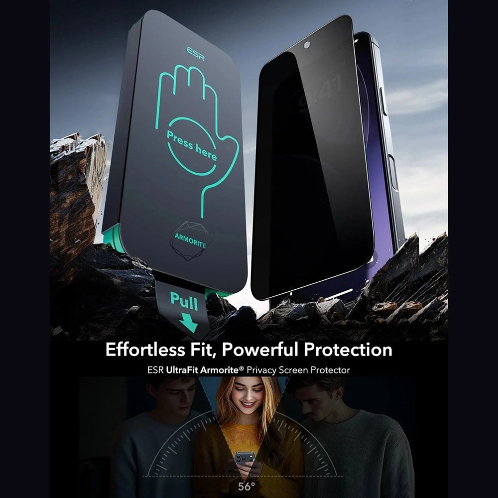 Schutzfolie Ecran Privacy ESR Armorite UltraFit für Apple iPhone 17 Pro, gehärtetes Glas, Full Glue, Set 3 Stück