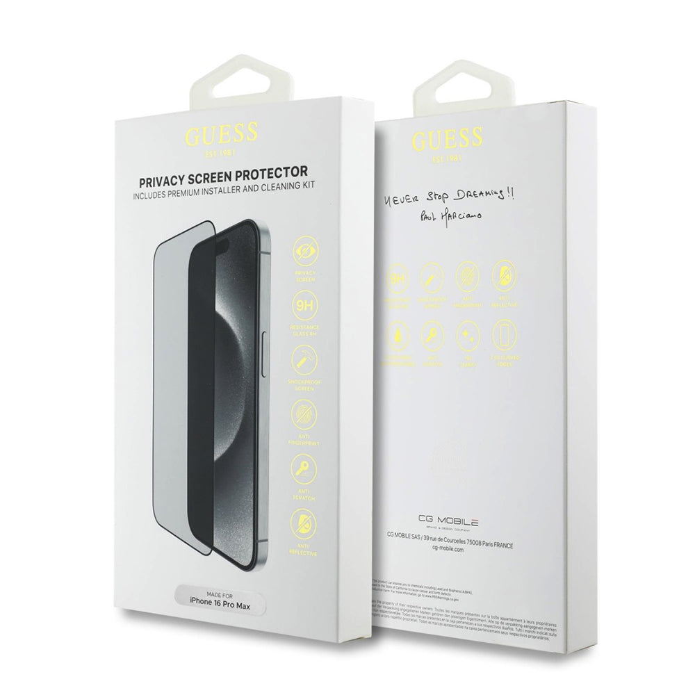 Privacy Screen Protector Guess for Apple iPhone 16, Tempered Glass, Full Glue, 2.5D, GUTGP16SBOKGCIP
