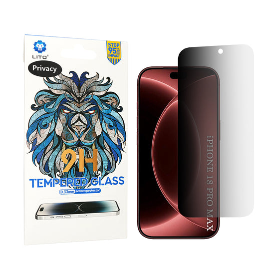 Privacy-Schutzfolie Lito Classic für Apple iPhone 18 Pro Max, gehärtetes Glas, Full Glue, 2.5D