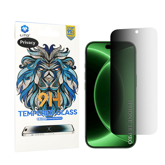 Privacy-Schutzfolie Lito Classic für Apple iPhone 18 Pro, gehärtetes Glas, Full Glue, 2.5D
