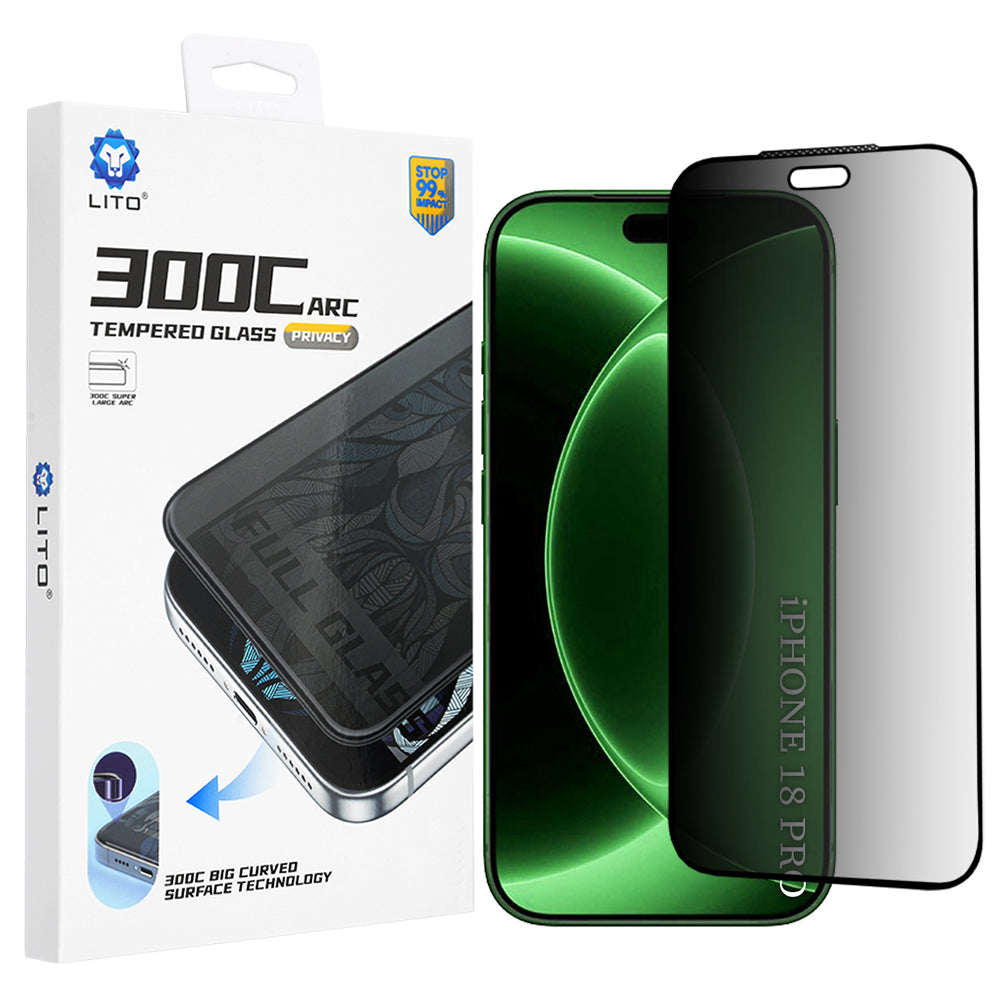 Privacy-Schutzfolie Lito D+ Max 300C für Apple iPhone 18 Pro, gehärtetes Glas, Full Glue