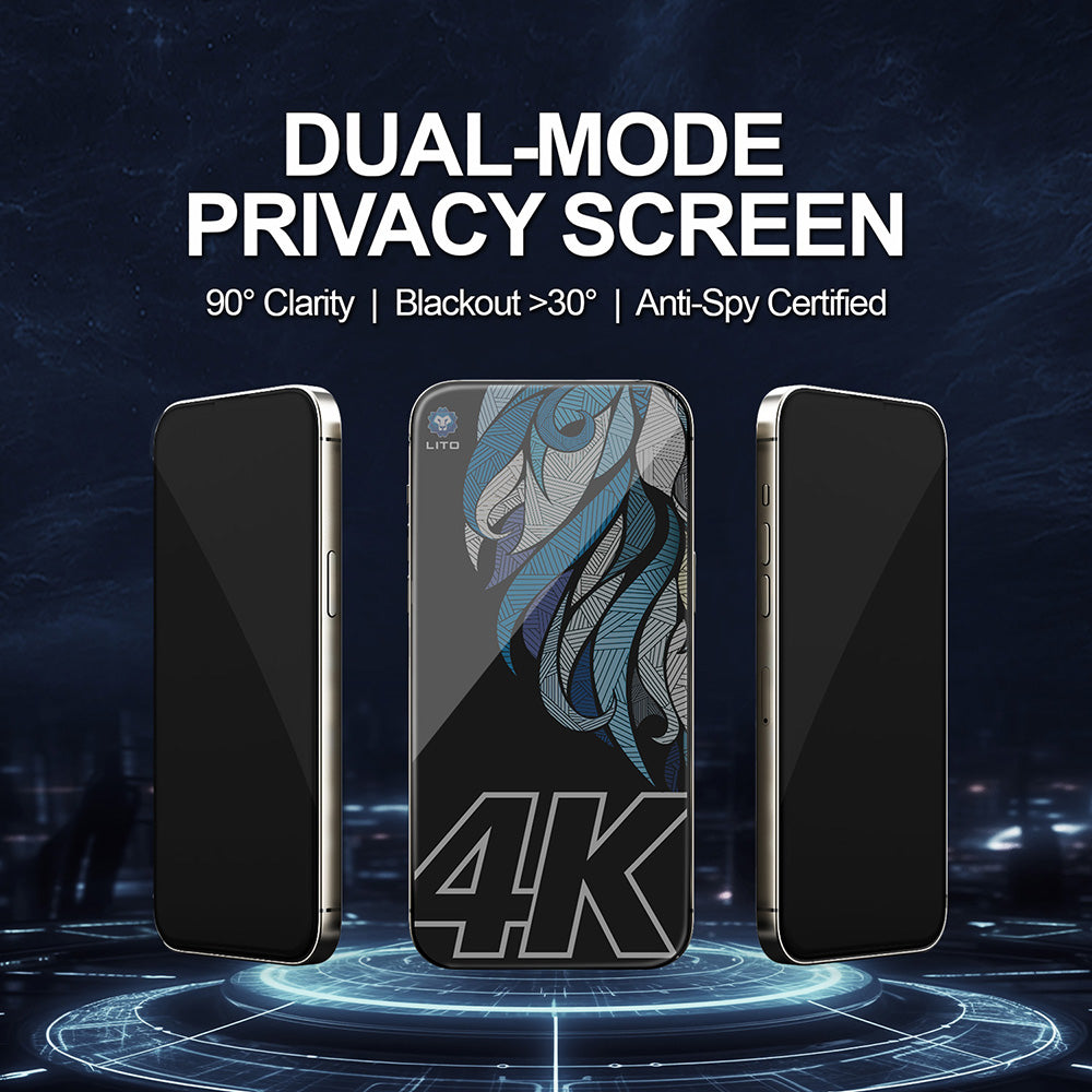 Schutzfolie Privacy Lito D+ Max 4K für Apple iPhone 17 / 16 Pro, gehärtetes Glas, Vollkleber