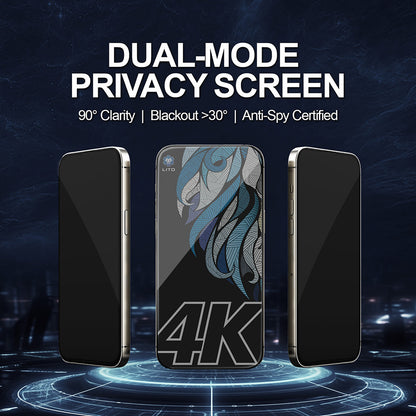 Schutzfolie Privacy Lito D+ Max 4K für Apple iPhone 17 / 16 Pro, gehärtetes Glas, Vollkleber