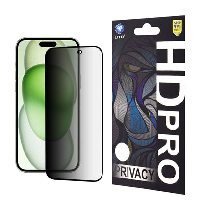 Privacy-Schutzfolie Lito HD Pro für Apple iPhone 15 Plus, gehärtetes Glas, Full Glue