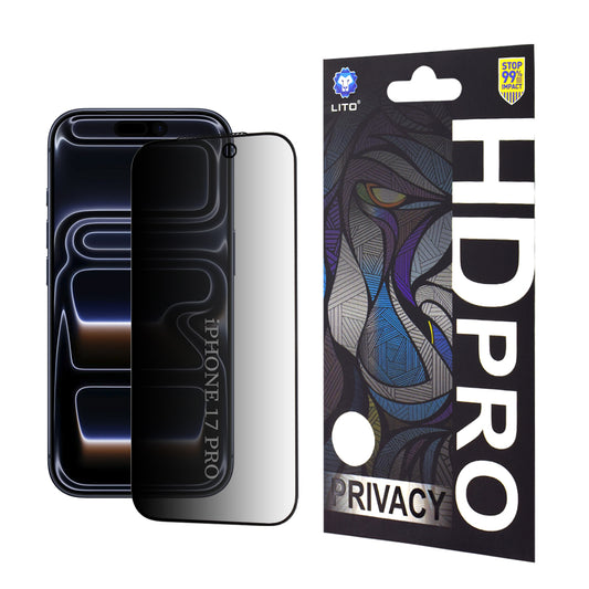 Schutzfolie Privacy Lito HD Pro für Apple iPhone 17 Pro, gehärtetes Glas, Full Glue