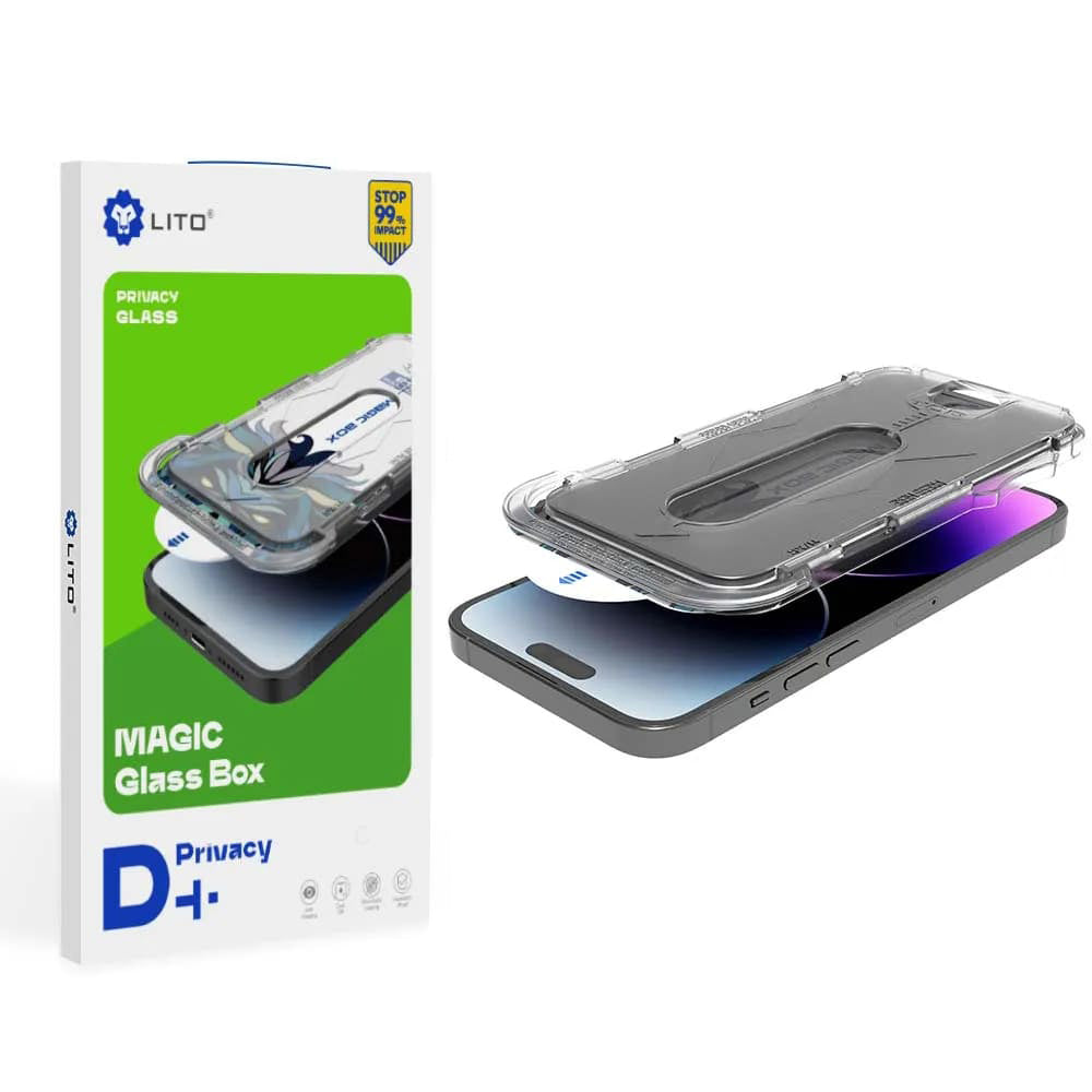 Privacy-Schutzfolie Lito Magic Glass Box D+ Tools für Apple iPhone 17e / 16e / 14 / 13 Pro, Sicherheitsglas, Vollkleber