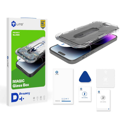 Privacy-Schutzfolie Lito Magic Glass Box D+ Tools für Apple iPhone 17e / 16e / 14 / 13 Pro, Sicherheitsglas, Vollkleber