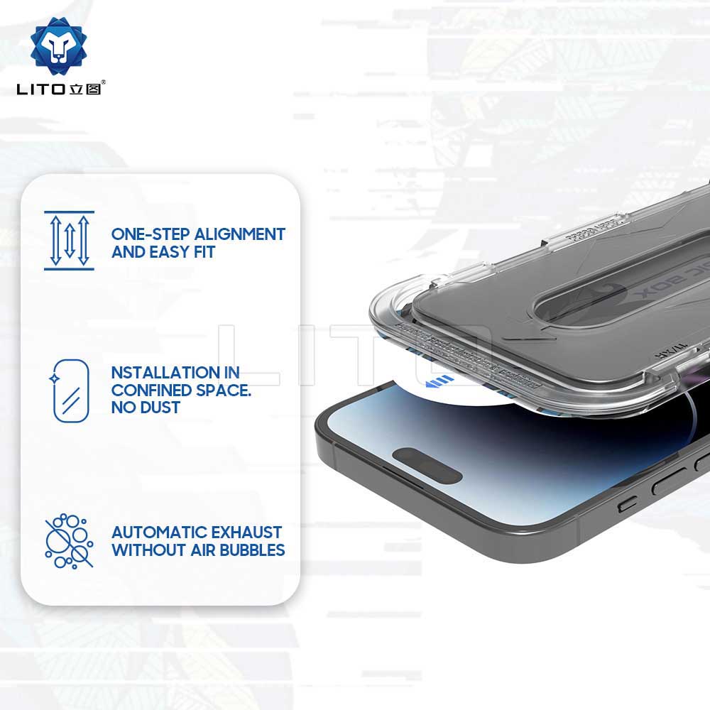 Privacy-Schutzfolie Lito Magic Glass Box D+ Tools für Apple iPhone 17e / 16e / 14 / 13 Pro, Sicherheitsglas, Vollkleber