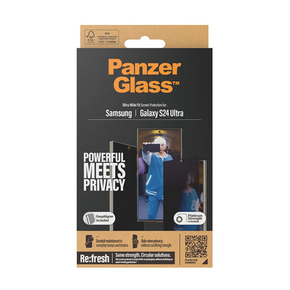 Schutzfolie Privacy PanzerGlass Ultra-Wide Fit EasyAligner für Samsung Galaxy S24 Ultra S928, gehärtetes Glas, Full Glue