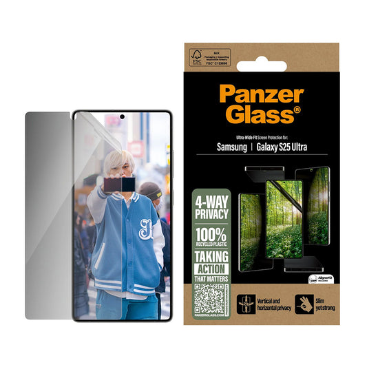 Schutzfolie Privacy PanzerGlass Ultra-Wide Fit Eco Matrix 4-Way für Samsung Galaxy S25 Ultra S938, Gehärtetes Glas, Vollverklebung