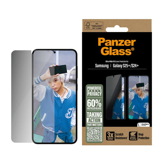 Schutzfolie Privacy PanzerGlass Ultra-Wide Fit für Samsung Galaxy S25+ S936 / S24+ S926, Gehärtetes Glas, Vollverklebung