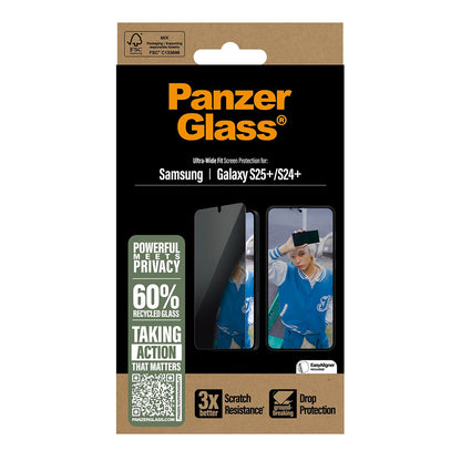 Schutzfolie Privacy PanzerGlass Ultra-Wide Fit für Samsung Galaxy S25+ S936 / S24+ S926, Gehärtetes Glas, Vollverklebung
