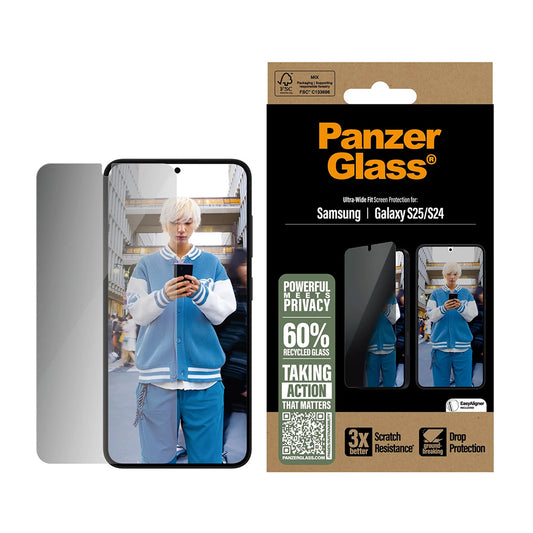 Schutzfolie Privacy PanzerGlass Ultra-Wide Fit für Samsung Galaxy S25 S931 / S24 S921, Gehärtetes Glas, Vollverklebung