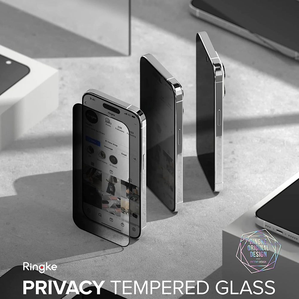 Schutzfolie Privacy Ringke für Apple iPhone 15 Pro, gehärtetes Glas, Vollkleber