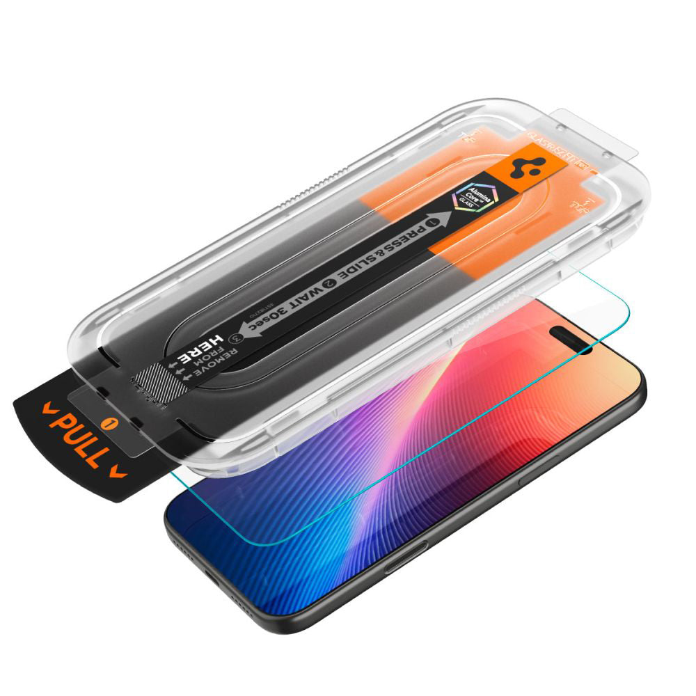 Schutzfolie Privacy Spigen GlastR EZ FIT Pro für Apple iPhone 17 Pro / 17 / 16 Pro, Gehärtetes Glas, Vollverklebung