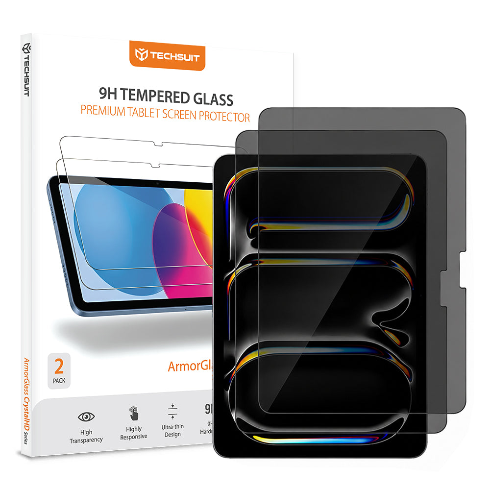 Privacy-Schutzfolie Techsuit ArmorGlass CrystalHD für Apple iPad Pro 11 (2024), gehärtetes Glas, Full Glue, 2 Stück Set