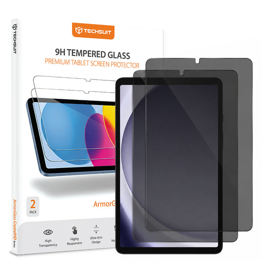 Privacy-Schutzfolie Techsuit ArmorGlass CrystalHD für Samsung Galaxy Tab A11 / Tab A9, gehärtetes Glas, Vollklebung, 2 Stück Set