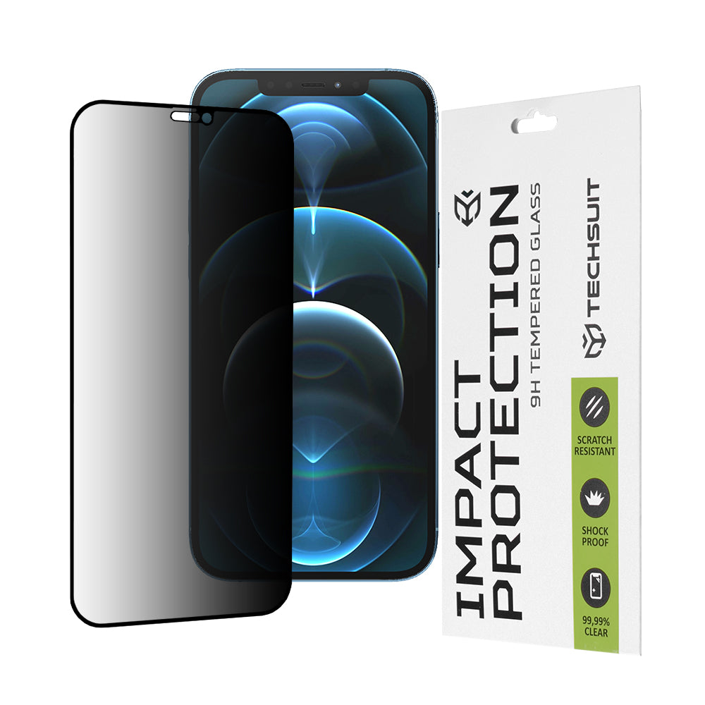 Privacy Techsuit Displayschutzfolie für Apple iPhone 12 Pro Max, gehärtetes Glas, Full Glue, 111D