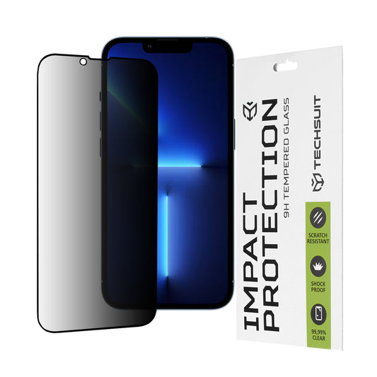 Privacy Techsuit Displayschutzfolie für Apple iPhone 14 Plus / 13 Pro Max, gehärtetes Glas, Full Glue, 111D