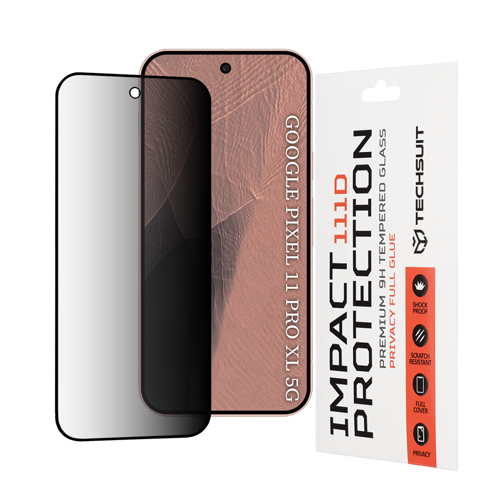 Privacy Techsuit Displayschutzfolie für Google Pixel 11 Pro XL, gehärtetes Glas, Full Glue, 111D